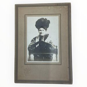 Antique Edwardian Woman Feather Hat Portrait Photo 1900s
